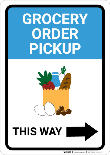 Grocery Order Pickup Right Arrow with Icon Portrait - Wall Sign