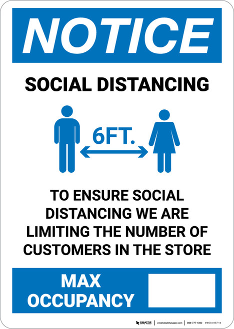 Notice: Social Distancing Max Occupancy with Icon Portrait - Wall Sign