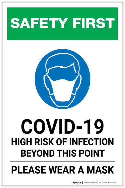 Safety First: COVID-19 High Risk Of Infection Please Wear Mask with Icon Portrait - Label