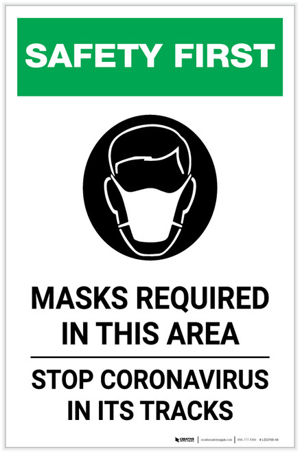 Safety First: Masks Required In This Area Stop Coronavirus with Icon Portrait - Label