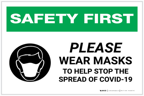 Safety First: Please Wear Masks to Help Stop the Spread of COVID-19 with Icon Landscape - Label