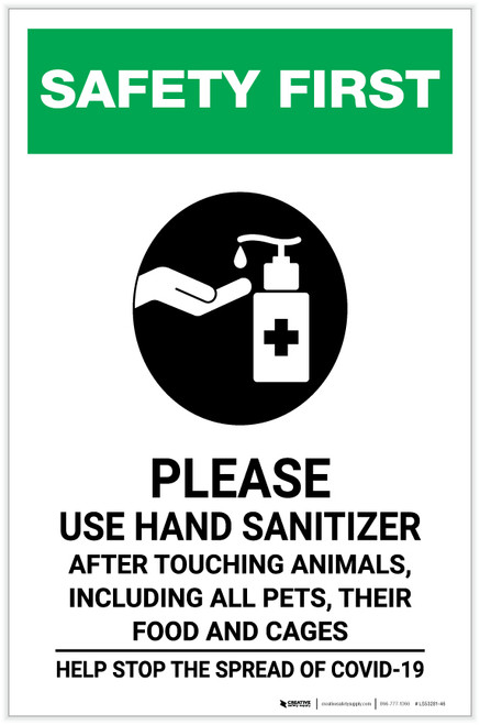 Safety First: Please Use Hand Sanitizer - After Touching Animals with Icon Portrait - Label