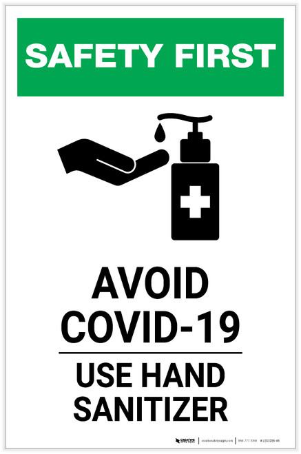 Safety First: Avoid COVID-19 - Use Hand Sanitizer with Icon Portrait - Label