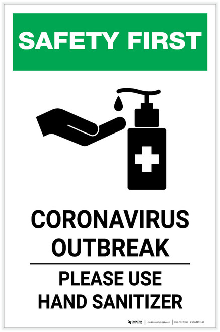 Safety First: Coronavirus Outbreak - Please Use Hand Sanitizer with Icon Portrait - Label
