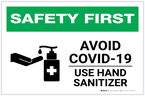 Safety First: Avoid COVID-19 - Use Hand Sanitizer with Icon Landscape - Label