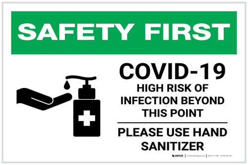 Safety First: COVID-19 High Risk Of Infection - Please Use Hand Sanitizer with Icon Landscape - Label