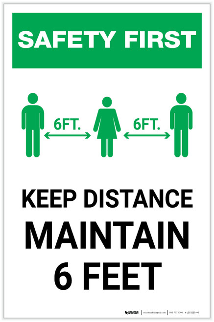 Safety First: Keep Distance Maintain 6ft with Icon Portrait - Label