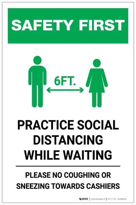 Safety First: Practice Social Distancing While Waiting with Icon Portrait - Label