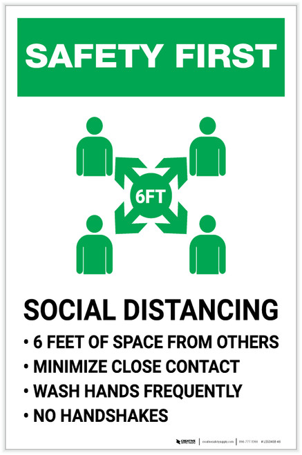 Safety First: Social Distancing 6ft of Space from Others with Icon Portrait - Label