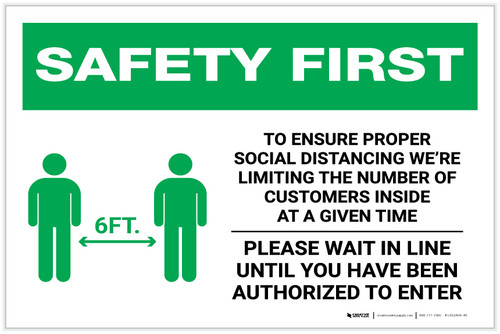 Safety First: Social Distancing Limited Customers Authorized with Icon Landscape - Label