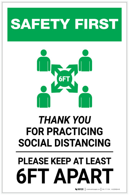 Safety First: Thank You For Practicing Social Distancing with Icon Portrait - Label