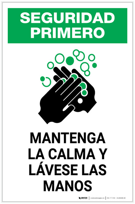 Safety First: Keep Calm and Wash Your Hands Spanish with Icon Portrait - Label