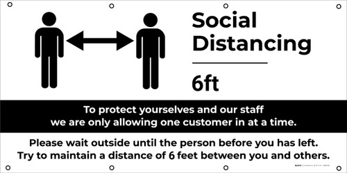 Social Distancing - 2m One Customer At A Time with Icon - Banner