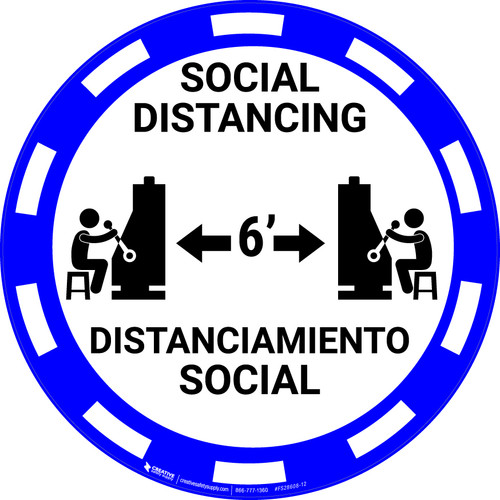 Social Distancing Bilingual Spanish - Casino Blue - Floor Sign