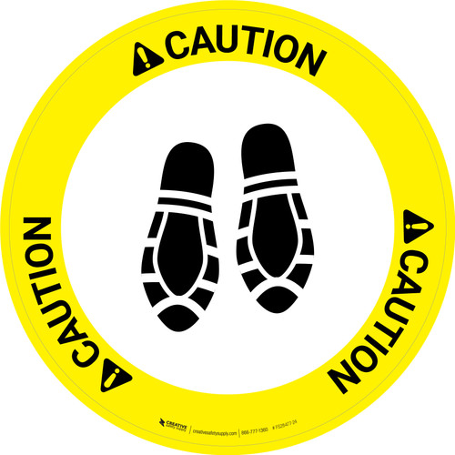 Caution: Shoe Print Down Circular - Floor Sign