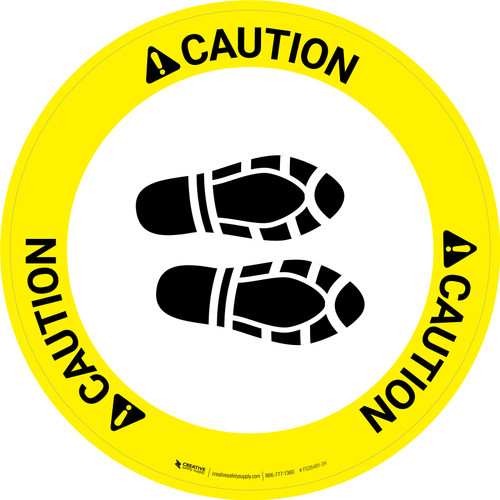 Caution: Shoe Print Right Circular - Floor Sign
