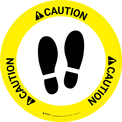 Caution: Shoe Print Up Circular v2 - Floor Sign
