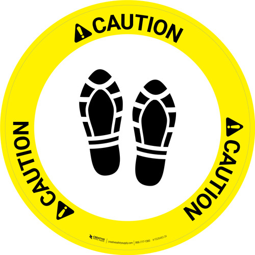 Caution: Shoe Print Up Circular - Floor Sign
