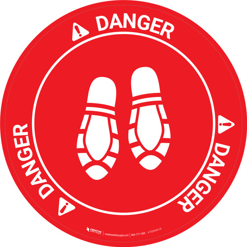 Danger: Shoe Print Down Circular v2 - Floor Sign