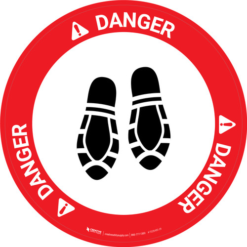 Danger: Shoe Print Down Circular - Floor Sign