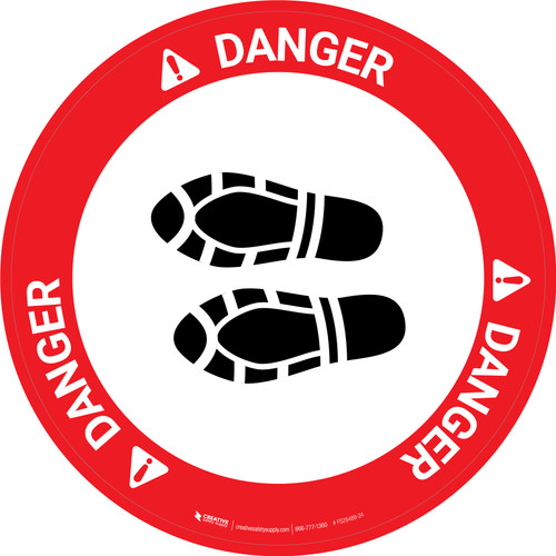 Danger: Shoe Print Left Circular - Floor Sign