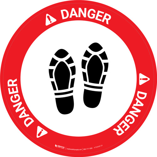 Danger: Shoe Print Up Circular - Floor Sign