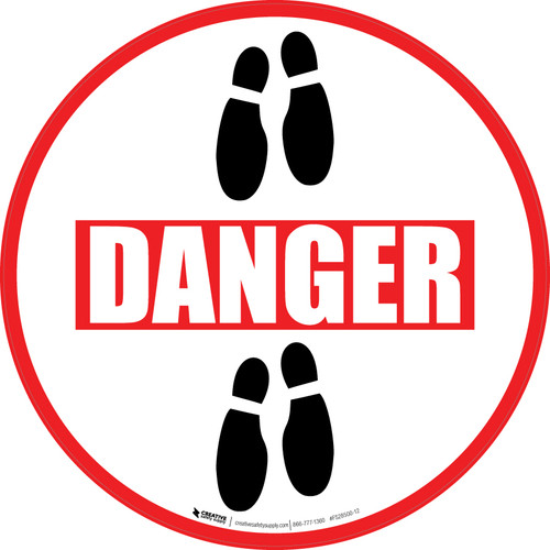 Danger: Shoe Prints Down Circular v2 - Floor Sign