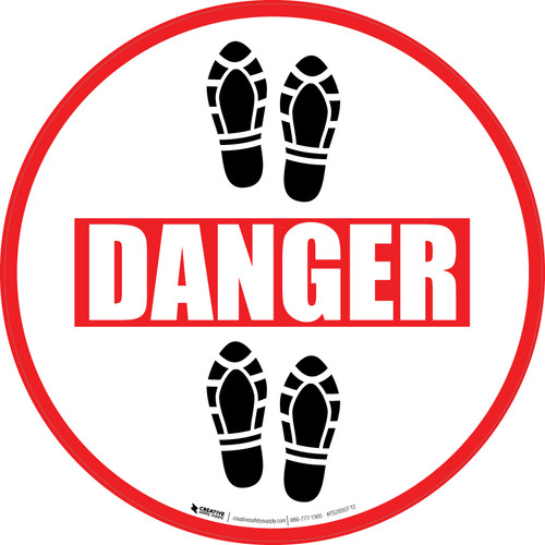 Danger: Shoe Prints Up Circular - Floor Sign