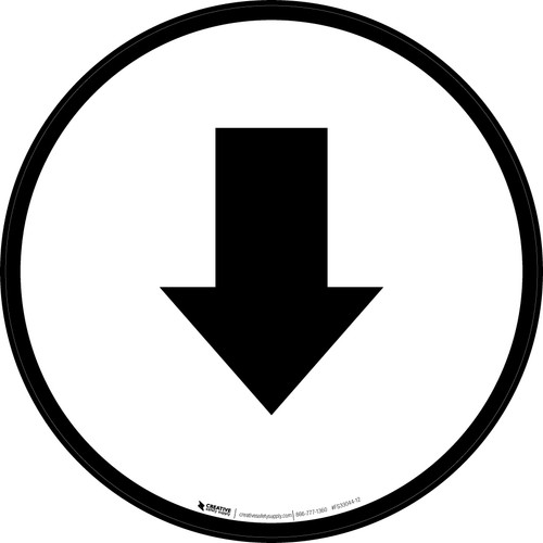 Down Arrow Black Circular - Floor Sign