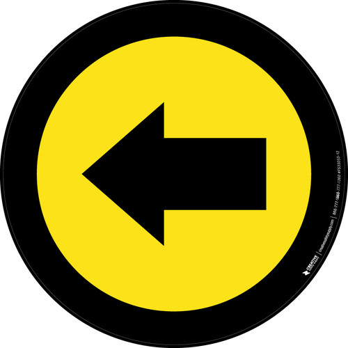 Left Arrow Yellow with Black Border Circular - Floor Sign