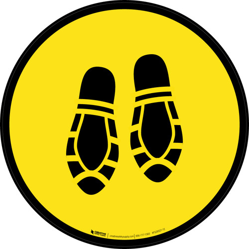 Shoe Print Down Yellow Circular - Floor Sign