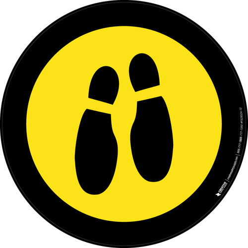 Shoe Print Down Yellow with Black Border Circular v2 - Floor Sign