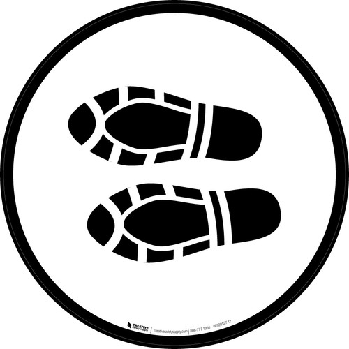 Shoe Print Left Black Circular - Floor Sign