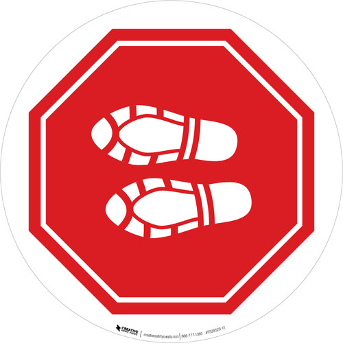 Shoe Print Left Stop Circular - Floor Sign