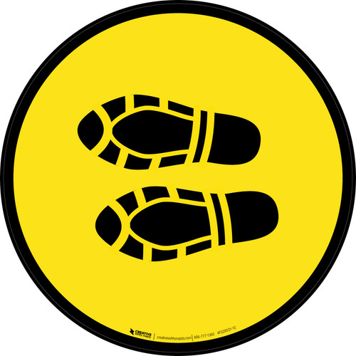 Shoe Print Left Yellow Circular - Floor Sign