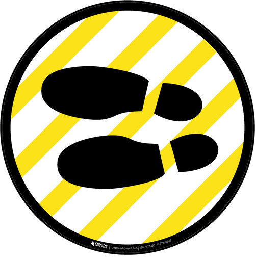 Shoe Print Left Yellow and White Circular v2 - Floor Sign