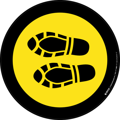 Shoe Print Left Yellow with Black Border Circular - Floor Sign