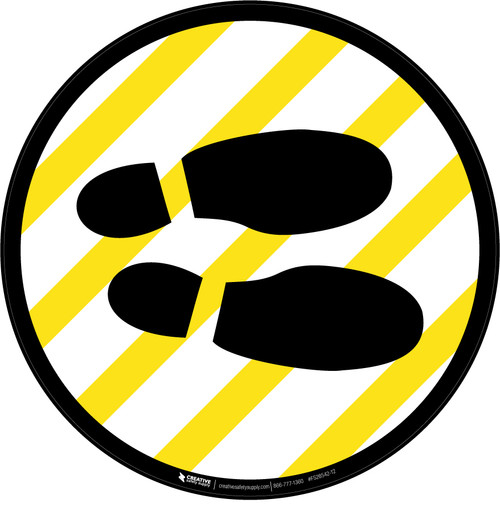 Shoe Print Right Yellow and White Circular v2 - Floor Sign