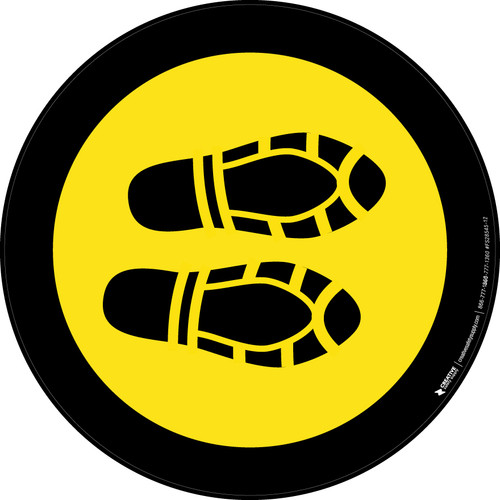 Shoe Print Right Yellow with Black Border Circular - Floor Sign