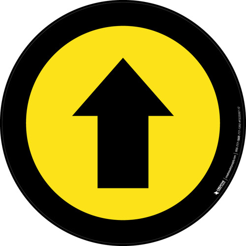 Up Arrow Yellow with Black Border Circular - Floor Sign