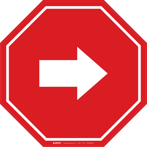 Right Arrow Red Stop - Floor Sign