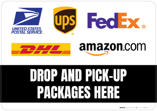 Drop And Pick-Up Packages Here with Logos Landscape - Floor Sign