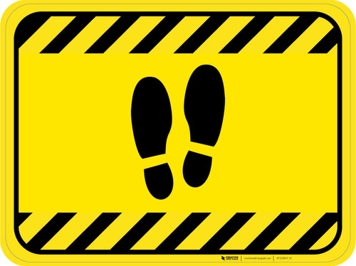 Shoe Print Up Hazard Striped Rectangle v2 - Floor Sign