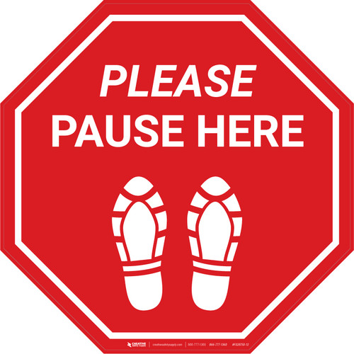 Please Pause Here Shoe Prints Stop - Floor Sign
