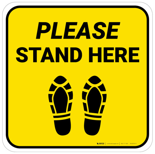 Please Stand Here Yellow Shoe Prints Square - Floor Sign