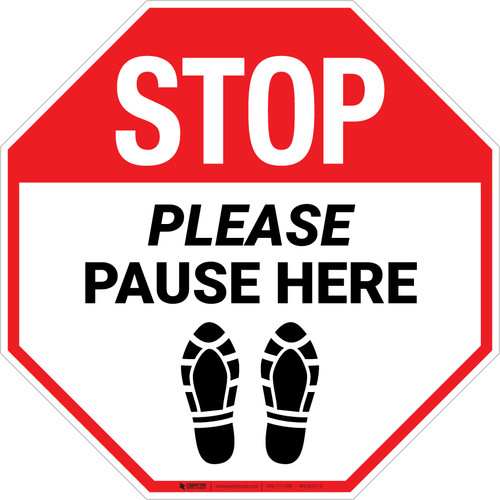 STOP Please Pause Here Shoe Prints Stop - Floor Sign