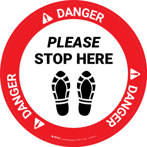 Danger: Please Stop Here Shoe Prints Circular - Floor Sign
