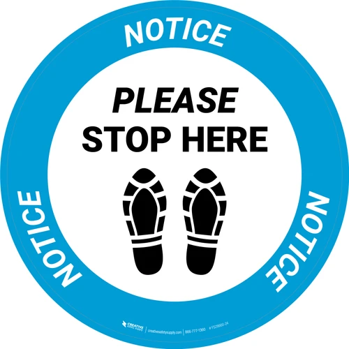 Notice: Please Stop Here Shoe Prints Circular - Floor Sign