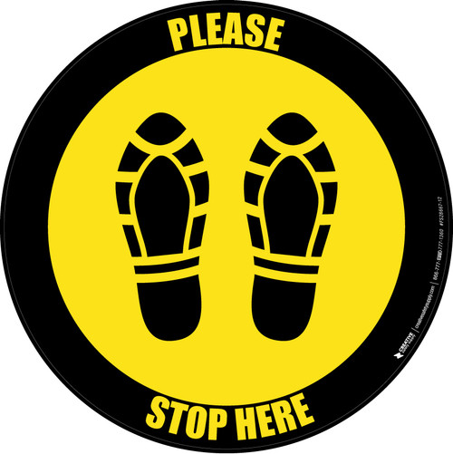Please Stop Here Shoe Prints Black Border Circular - Floor Sign