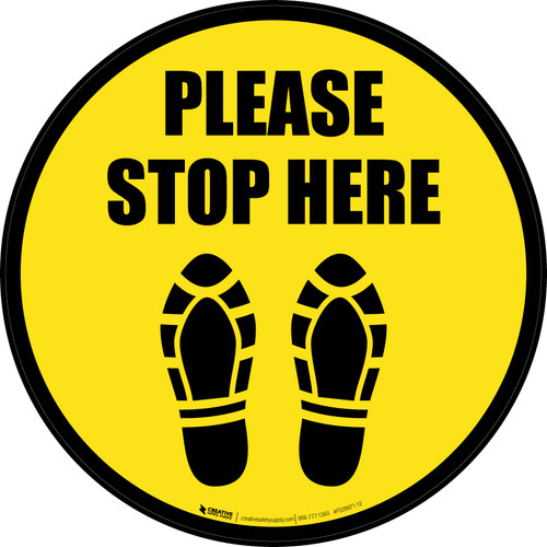 Please Stop Here Shoe Prints Border Circular - Floor Sign